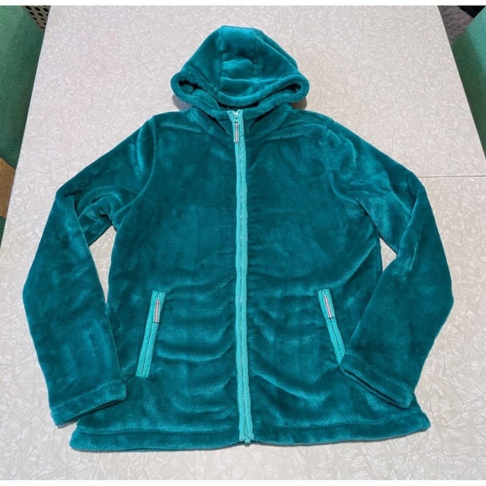 Lands‎ End Girls XL 16 Teal Green Soft Fleece Jacket